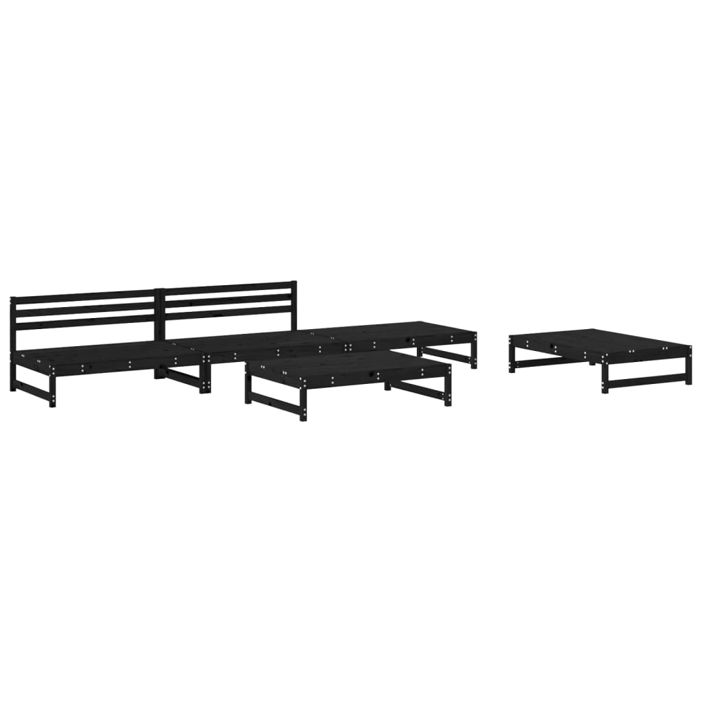 5 Piece Garden Lounge Set Black Solid Wood Pine