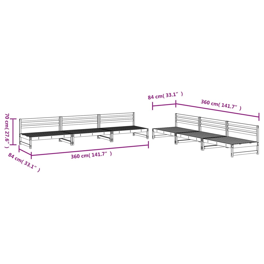 6 Piece Garden Lounge Set White Solid Wood Pine