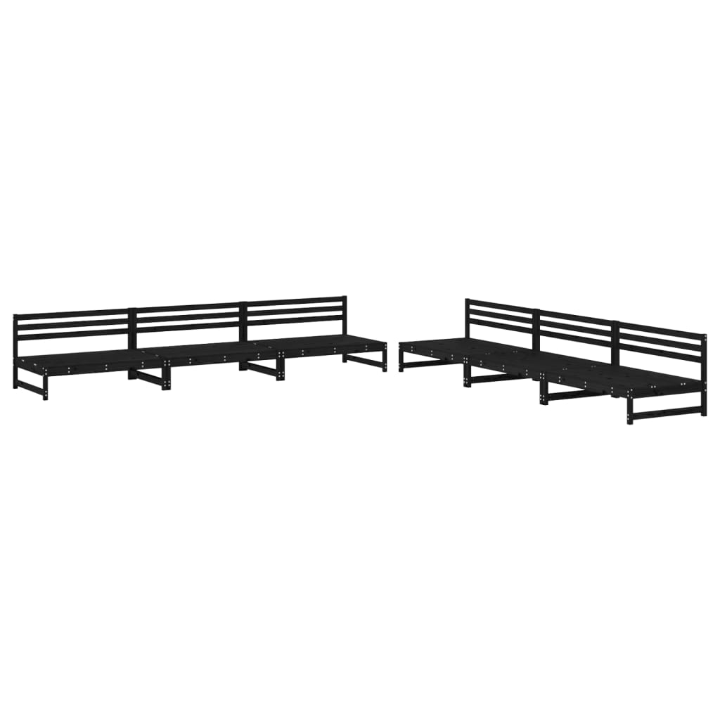 6 Piece Garden Lounge Set Black Solid Wood Pine