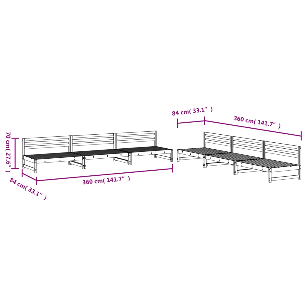 6 Piece Garden Lounge Set Black Solid Wood Pine