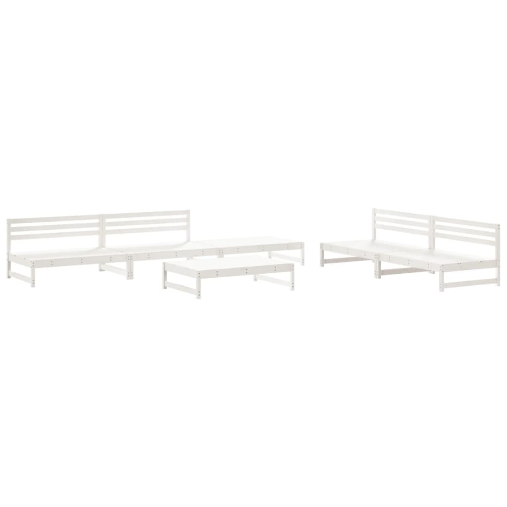 6 Piece Garden Lounge Set White Solid Wood Pine