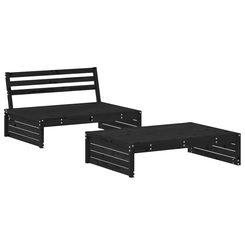 2 Piece Garden Lounge Set Black Solid Wood Pine