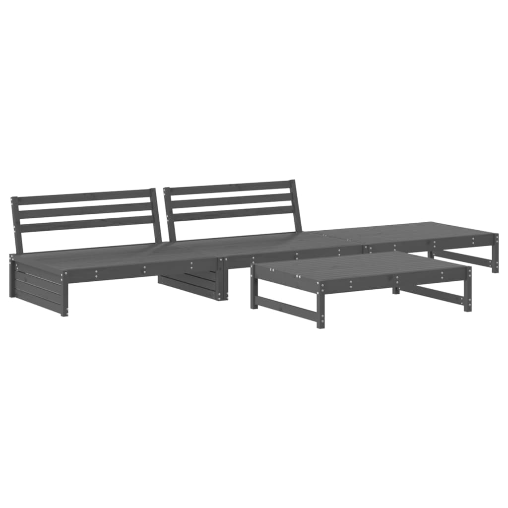 4 Piece Garden Lounge Set Grey Solid Wood Pine