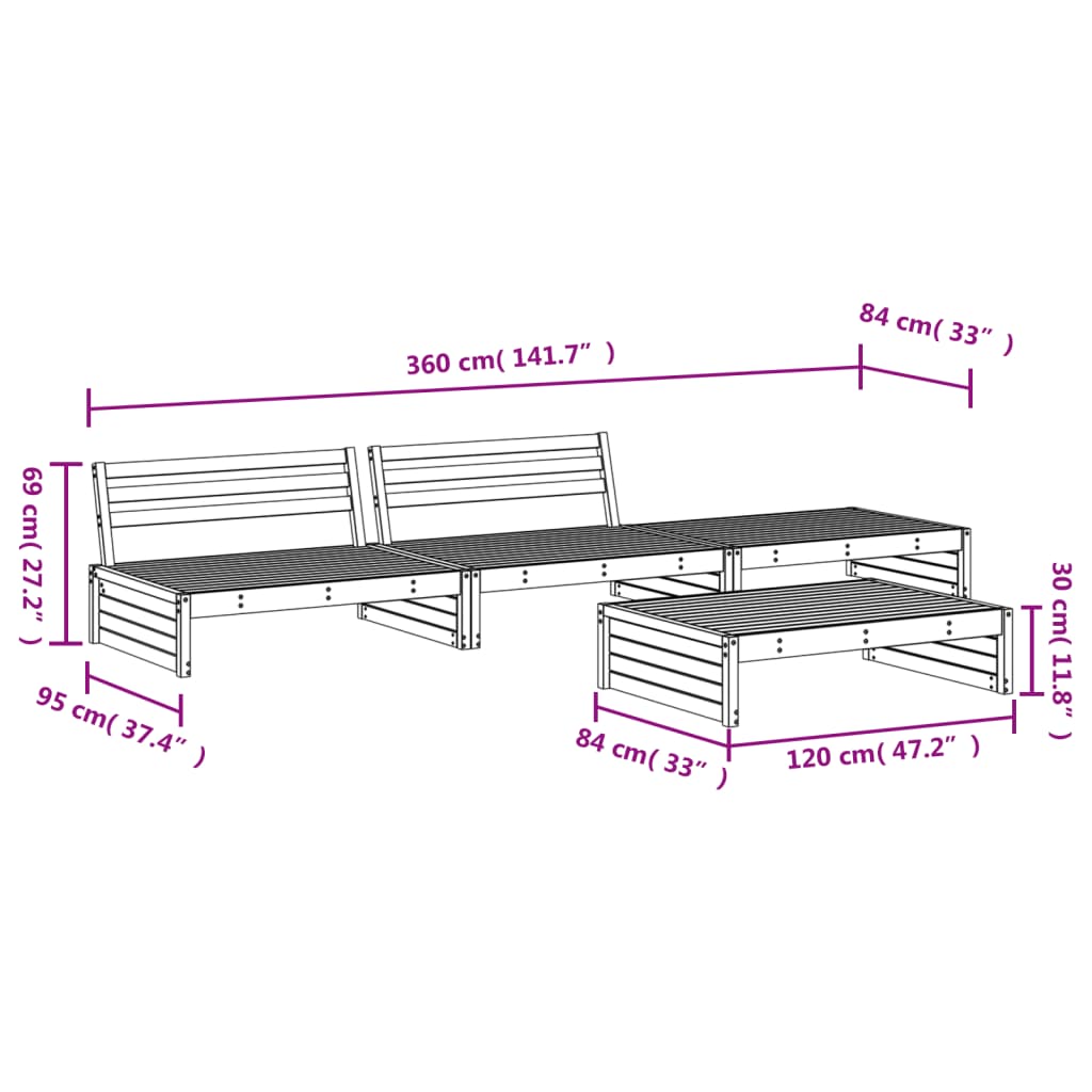 4 Piece Garden Lounge Set Grey Solid Wood Pine