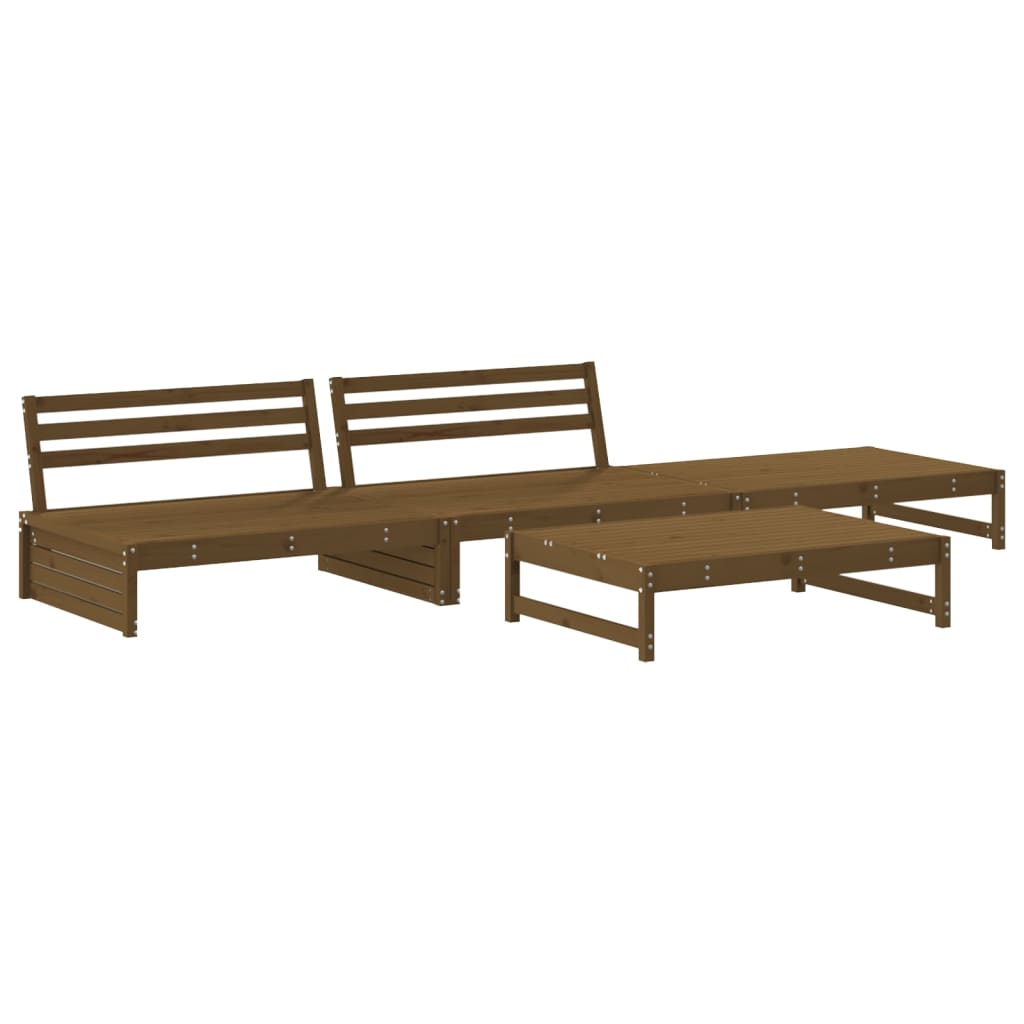 4 Piece Garden Lounge Set Honey Brown Solid Wood Pine