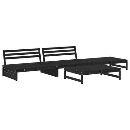 4 Piece Garden Lounge Set Black Solid Wood Pine