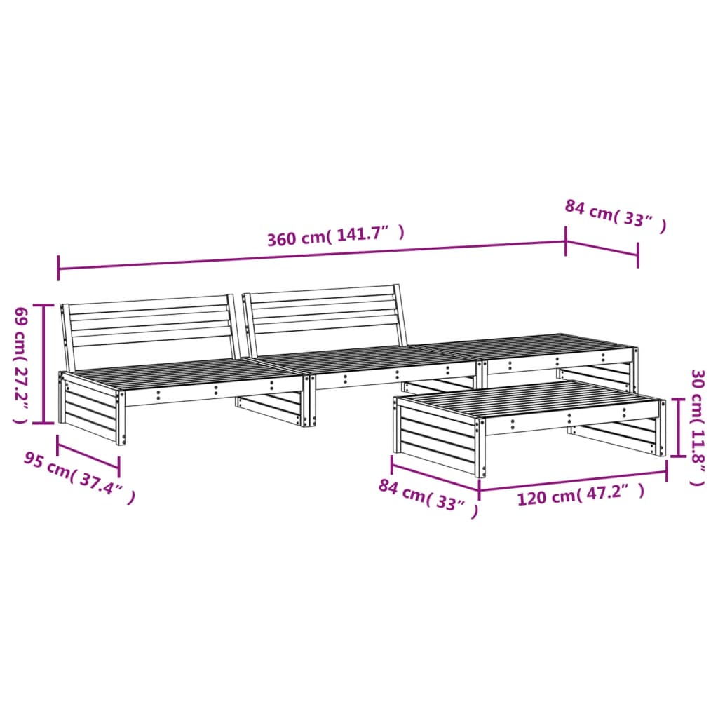 4 Piece Garden Lounge Set Black Solid Wood Pine