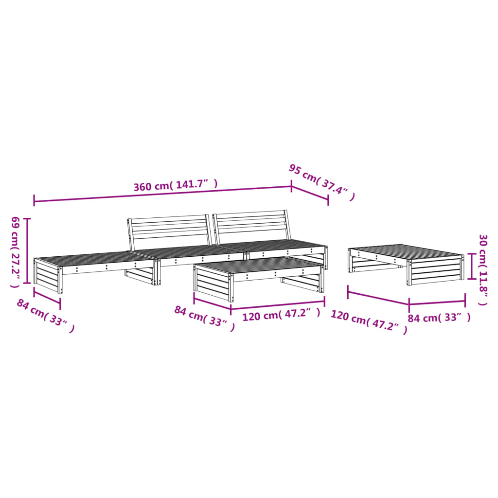 5 Piece Garden Lounge Set Solid Wood Douglas