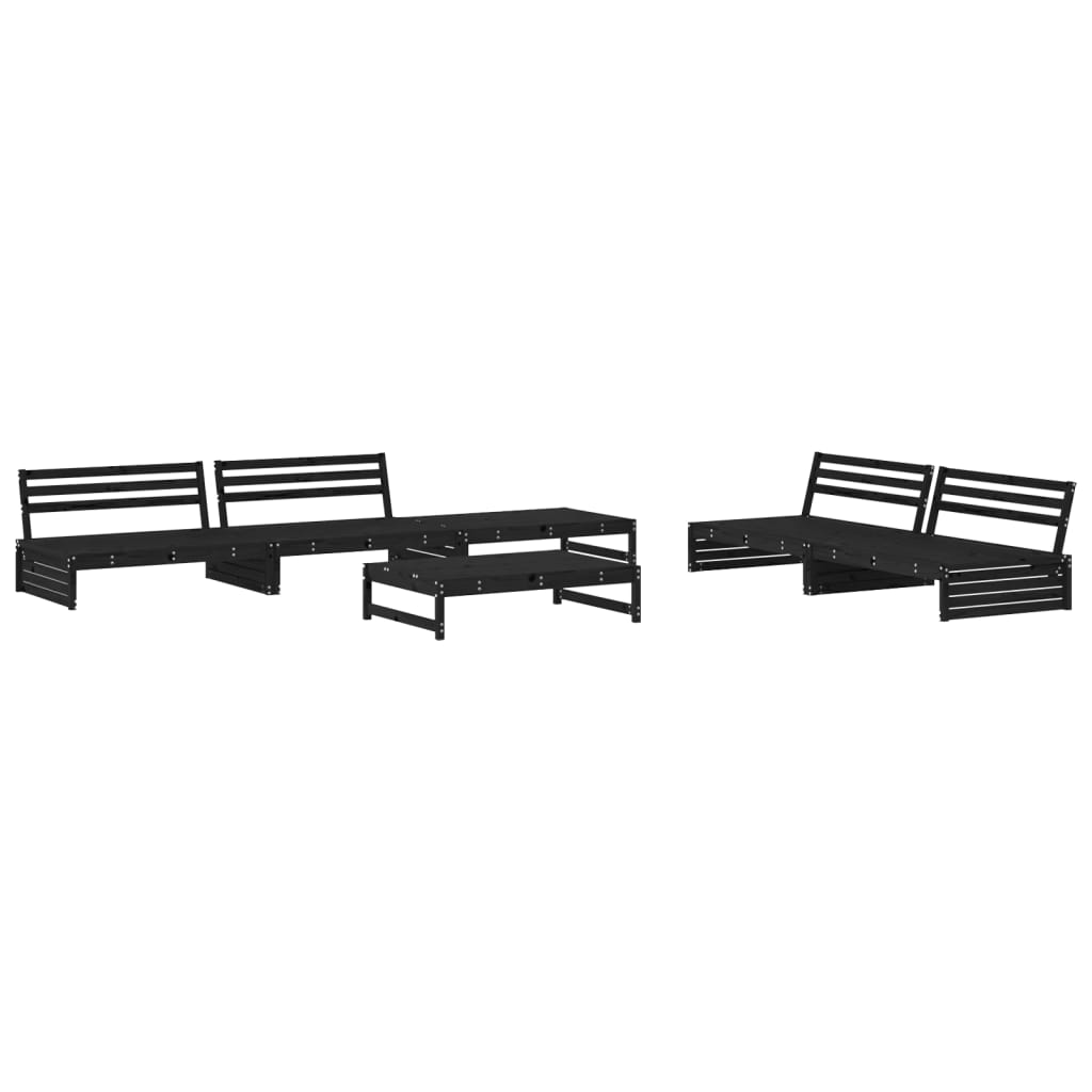 6 Piece Garden Lounge Set Black Solid Wood Pine