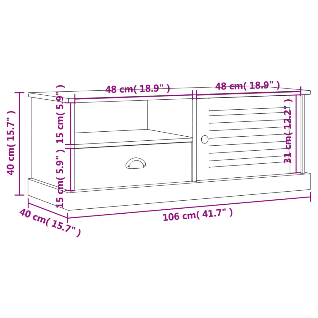 TV Cabinet VIGO 106x40x40 cm Solid Wood Pine