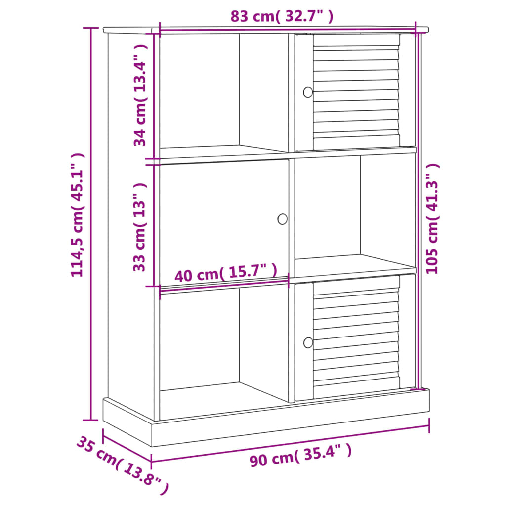 Bookcase VIGO 90x35x114.5 cm Solid Wood Pine