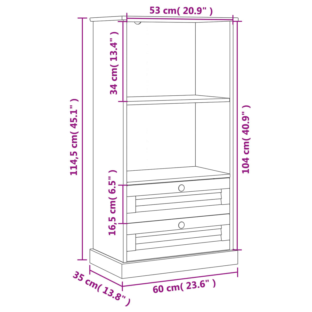 Bookcase VIGO 60x35x114.5 cm Solid Wood Pine