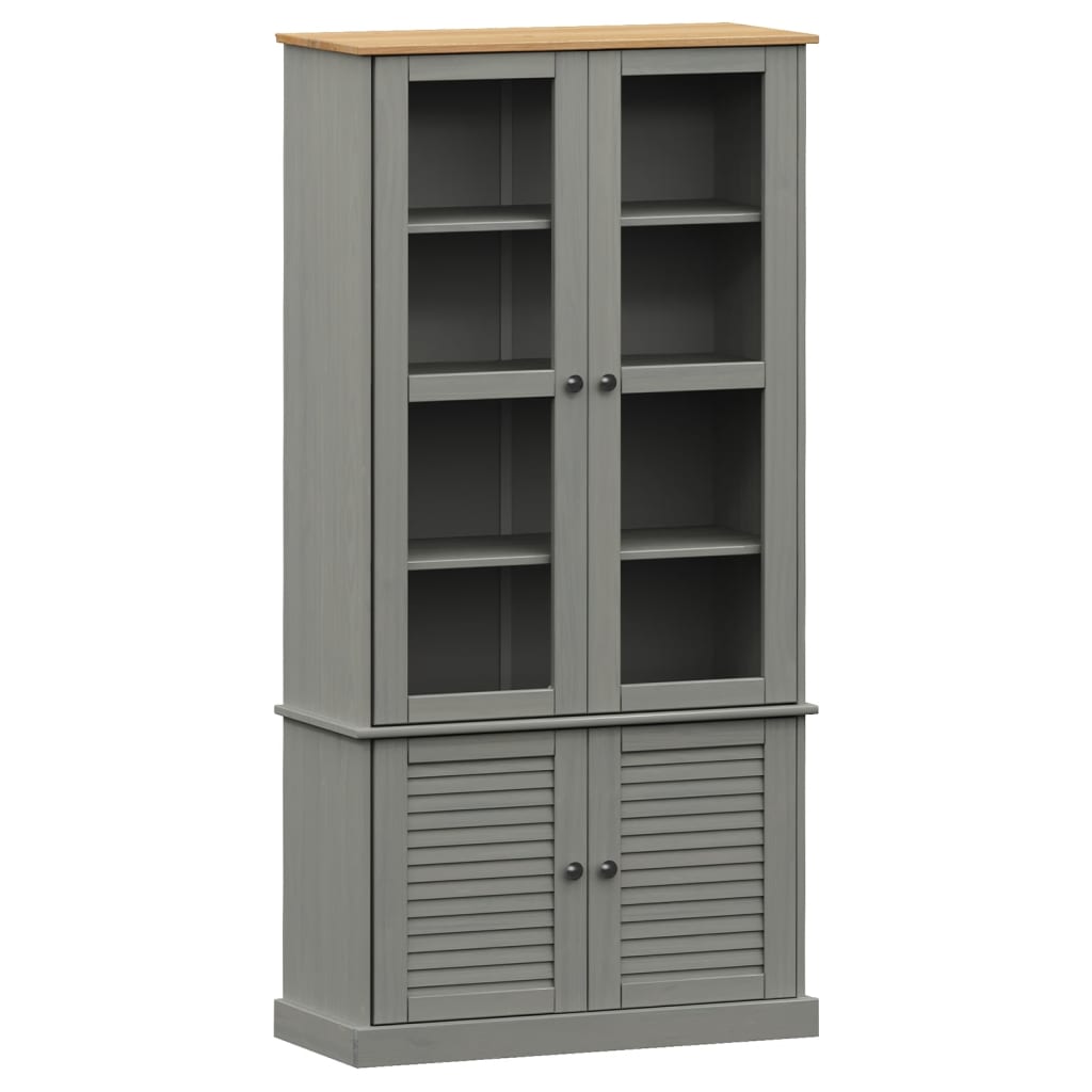 Glass Display Cabinet VIGO Grey 85x35x170 cm Solid Wood Pine