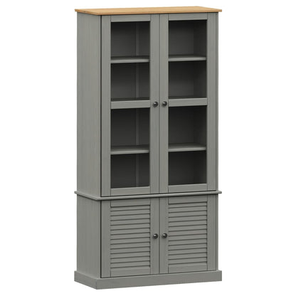 Glass Display Cabinet VIGO Grey 85x35x170 cm Solid Wood Pine