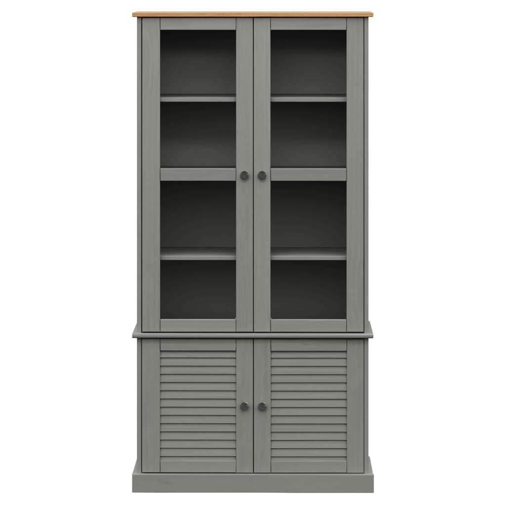 Glass Display Cabinet VIGO Grey 85x35x170 cm Solid Wood Pine