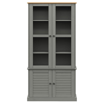 Glass Display Cabinet VIGO Grey 85x35x170 cm Solid Wood Pine