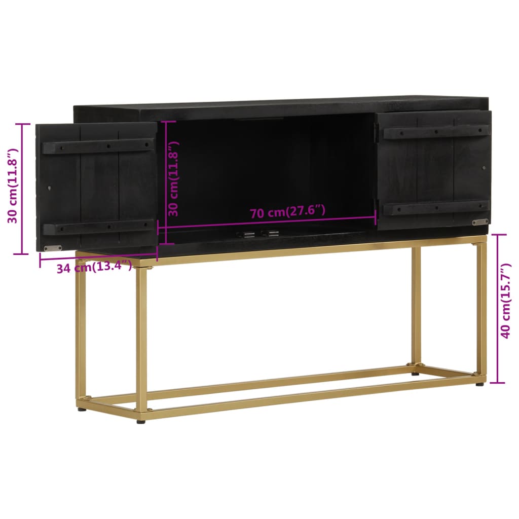 Sideboard Black and Gold 110x30x75 cm Solid Wood Mango