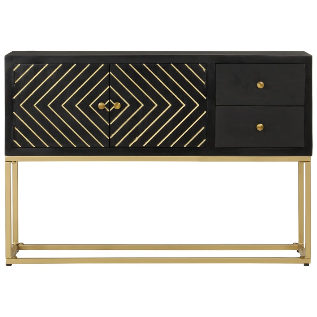 Sideboard Black and Gold 110x30x75 cm Solid Wood Mango