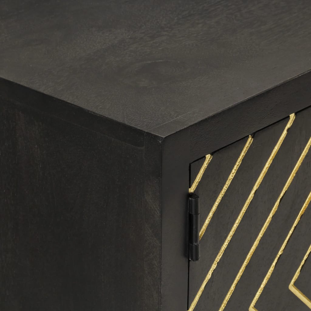 Sideboard Black and Gold 110x30x75 cm Solid Wood Mango