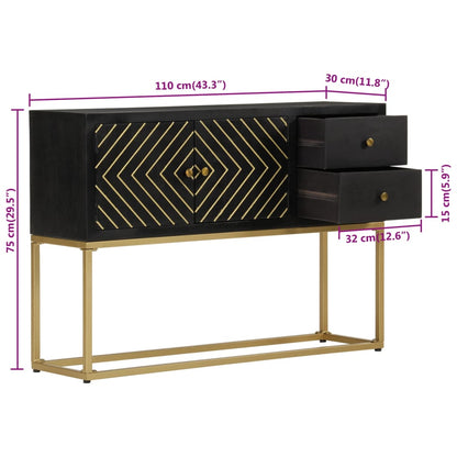 Sideboard Black and Gold 110x30x75 cm Solid Wood Mango