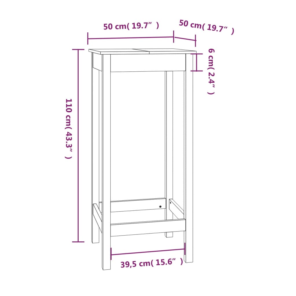 Bar Table 50x50x110 cm Solid Wood Pine