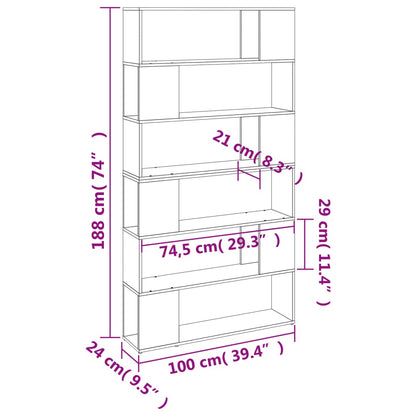 Book Cabinet/Room Divider Grey Sonoma 100x24x188 cm