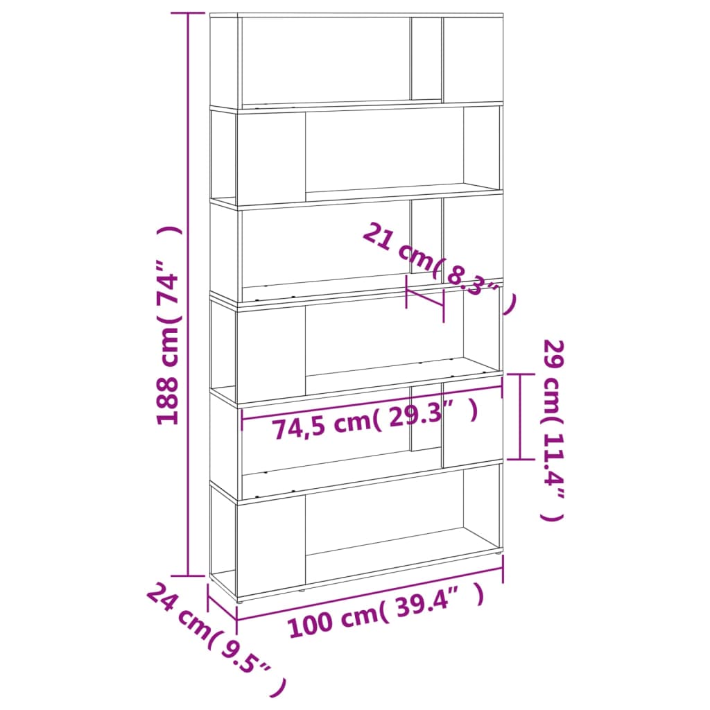 Book Cabinet/Room Divider Brown Oak 100x24x188 cm