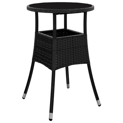 3 Piece Garden Bistro Set with Cushions Black Poly Rattan