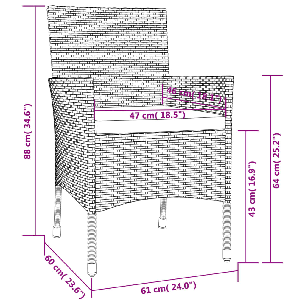 3 Piece Garden Dining Set with Cushions Brown Poly Rattan