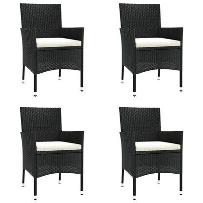 5 Piece Garden Dining Set with Cushions Black Poly Rattan