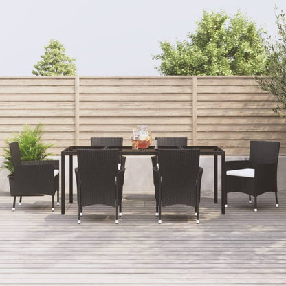 7 Piece Garden Dining Set with Cushions Black Poly Rattan