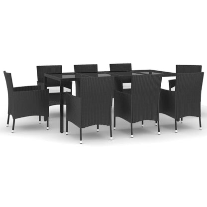 9 Piece Garden Dining Set with Cushions Black Poly Rattan