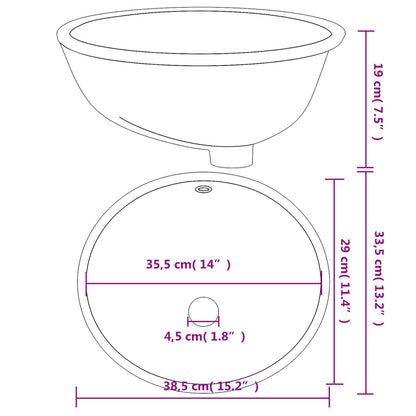 Bathroom Sink White 38.5x33.5x19 cm Oval Ceramic