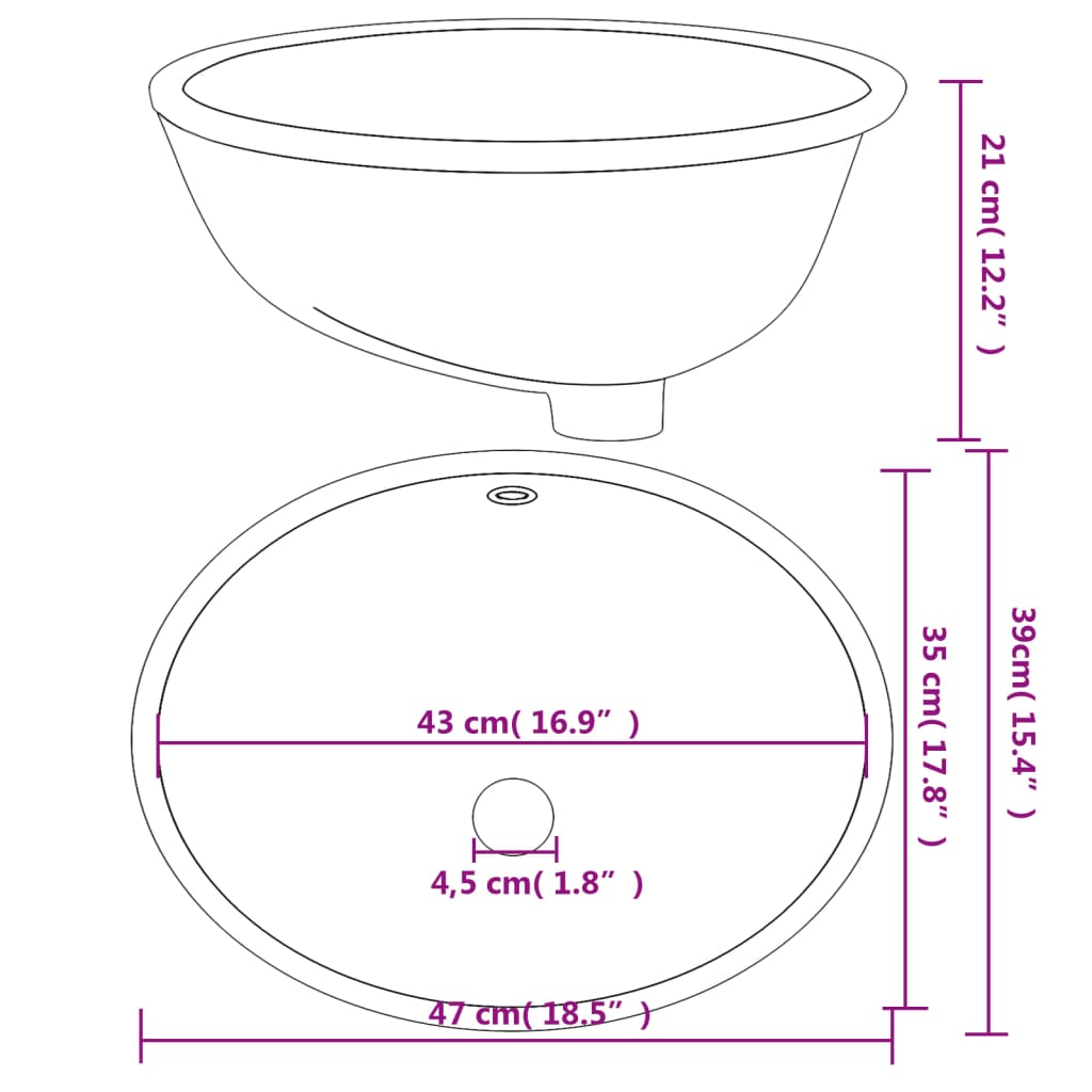 Bathroom Sink White 47x39x21 cm Oval Ceramic