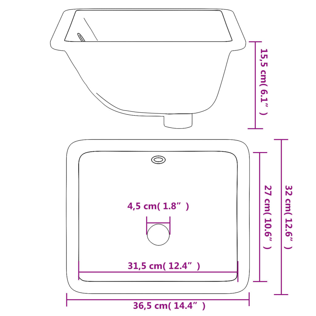 Bathroom Sink White 36.5x32x15.5 cm Rectangular Ceramic