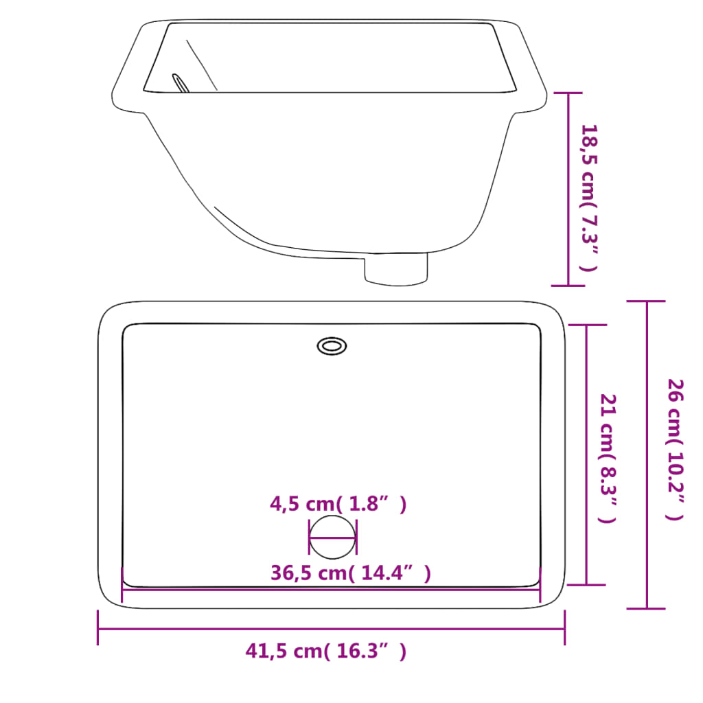 Bathroom Sink White 41.5x26x18.5 cm Rectangular Ceramic