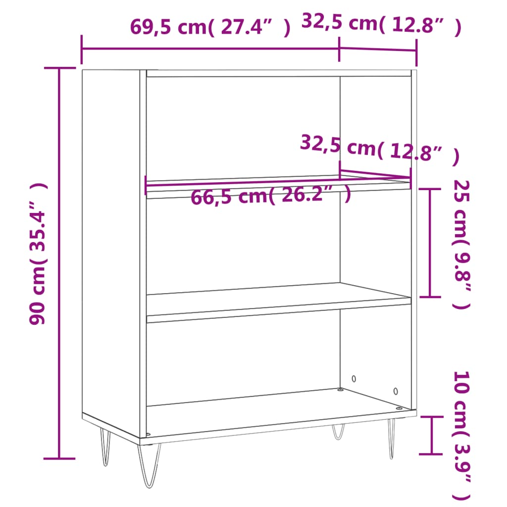 Bookcase Grey Sonoma 69.5x32.5x90 cm Engineered Wood