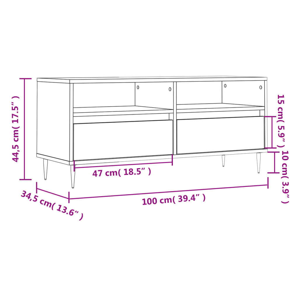 TV Cabinet Grey Sonoma 100x34.5x44.5 cm Engineered Wood