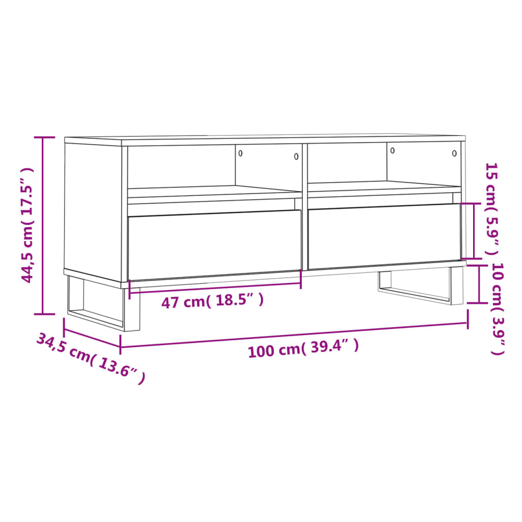 TV Cabinet Smoked Oak 100x34.5x44.5 cm Engineered Wood