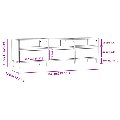 TV Cabinet High Gloss White 150x30x44.5 cm Engineered Wood