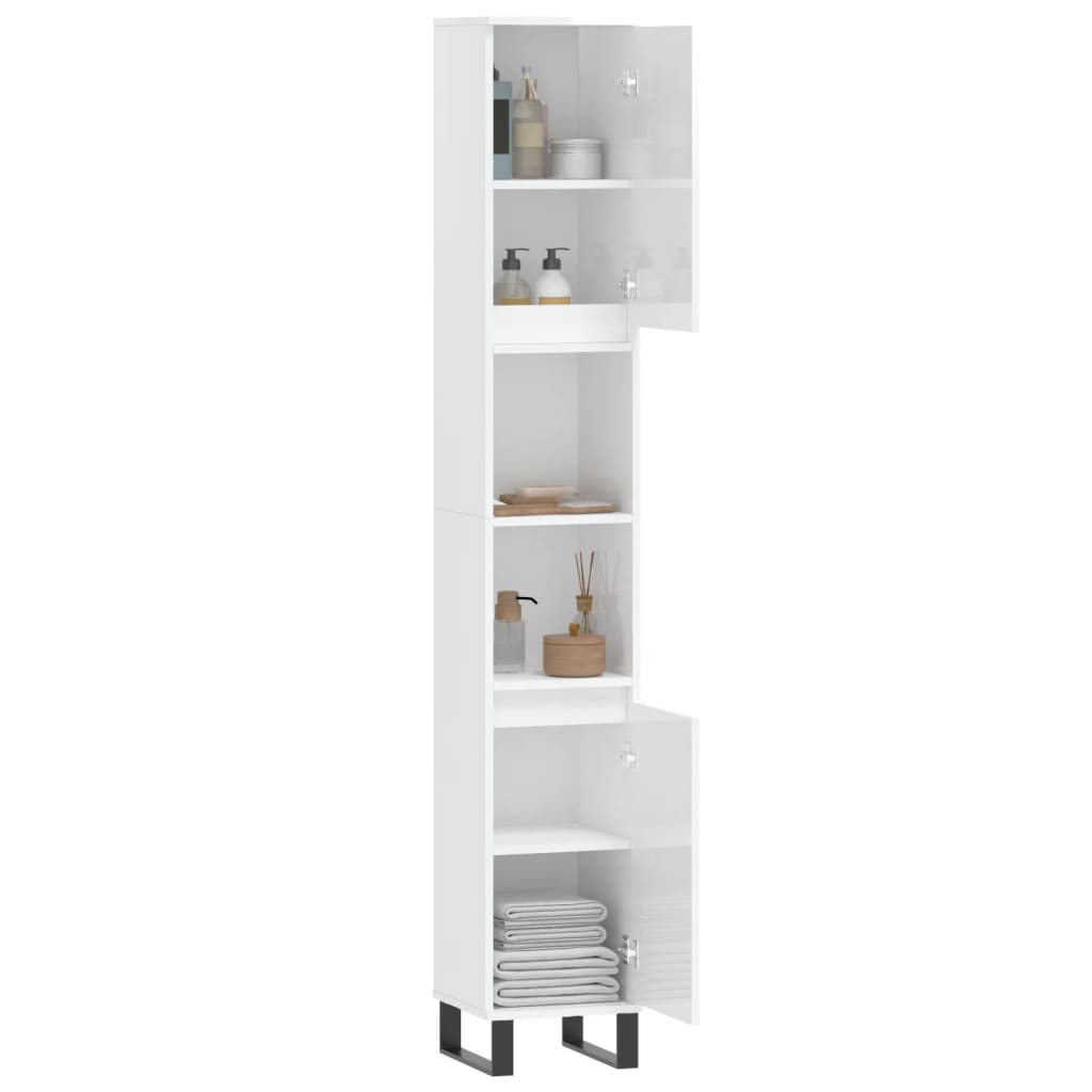 Bathroom Cabinet High Gloss White 30x30x190 cm Engineered Wood