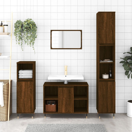 Bathroom Cabinet Brown Oak 30x30x100 cm Engineered Wood