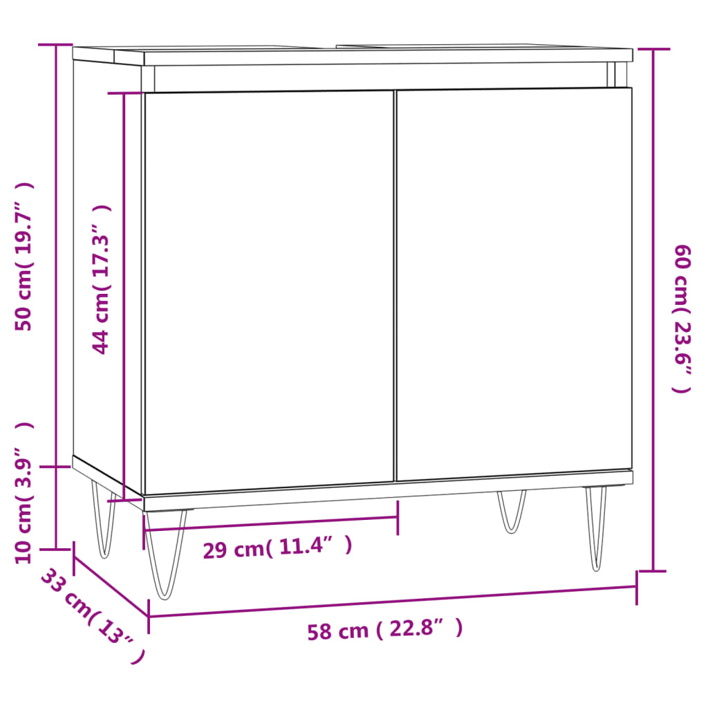 Bathroom Cabinet White 58x33x60 cm Engineered Wood