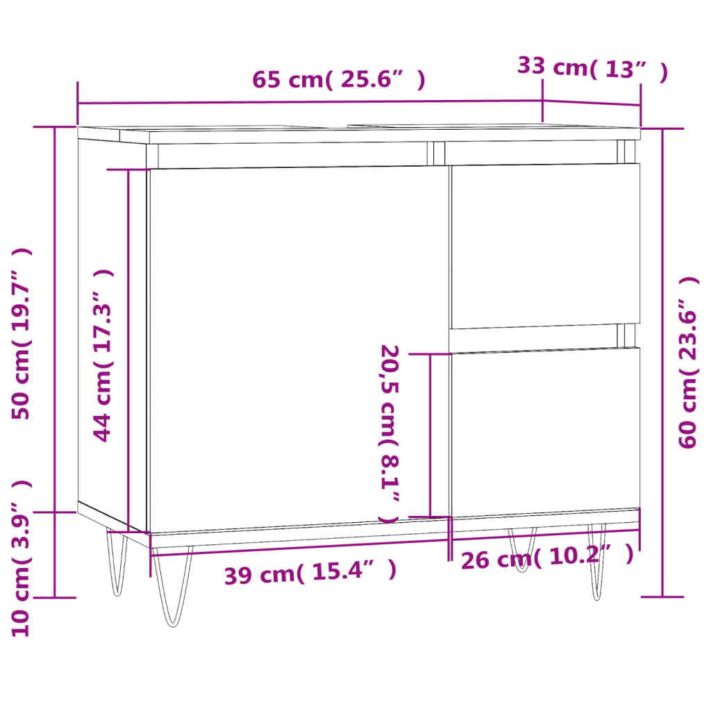 Bathroom Cabinet White 65x33x60 cm Engineered Wood