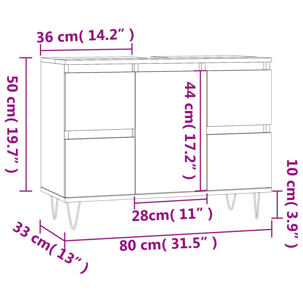 Bathroom Cabinet White 80x33x60 cm Engineered Wood