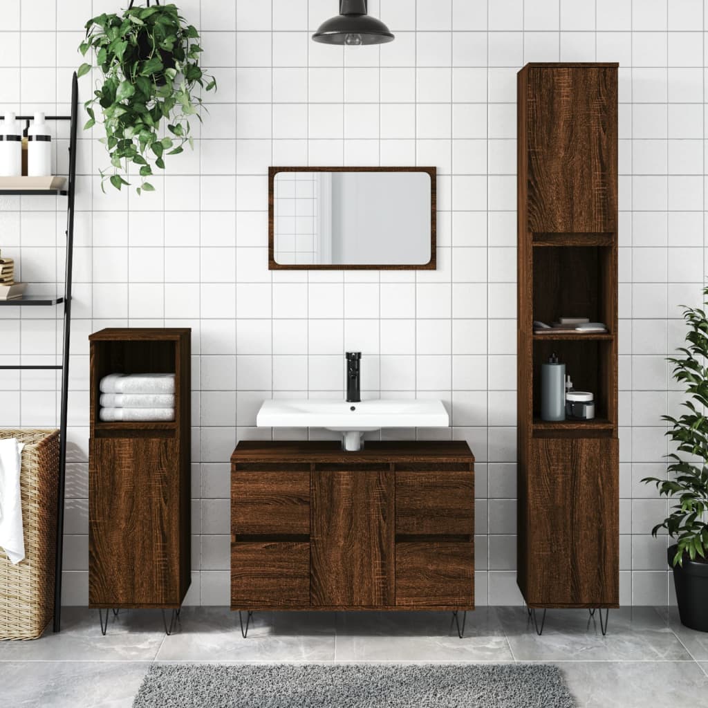 Bathroom Cabinet Brown Oak 80x33x60 cm Engineered Wood