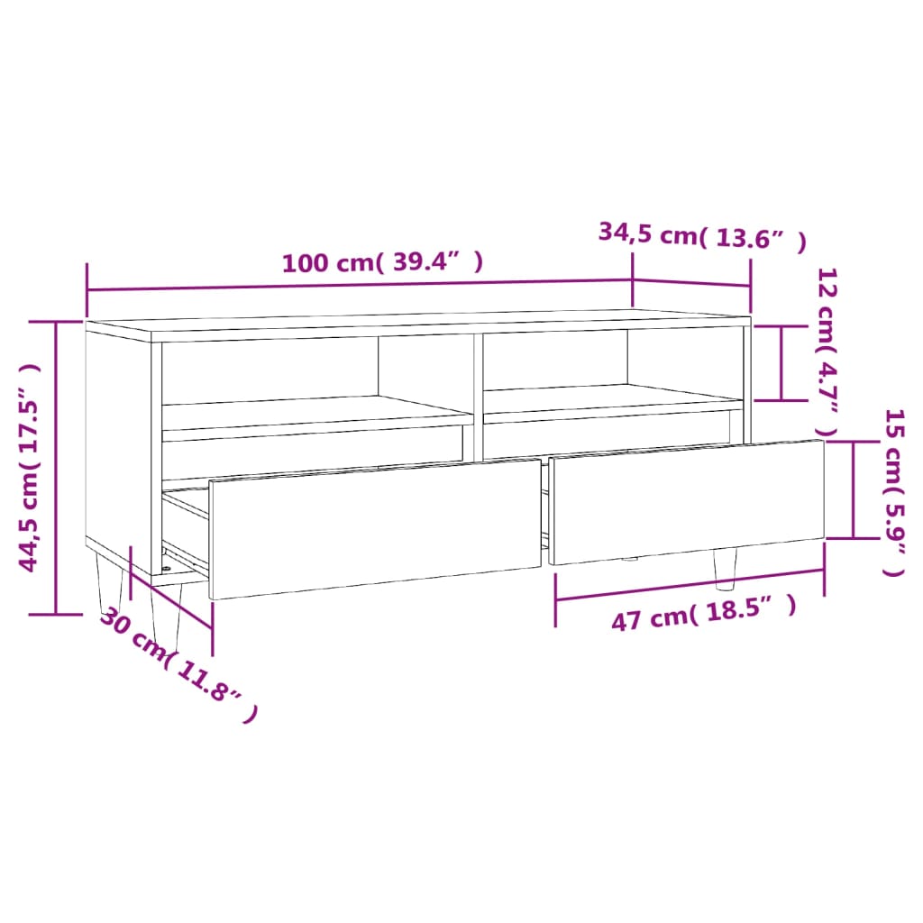 TV Cabinet Smoked Oak 100x34.5x44.5 cm Engineered Wood