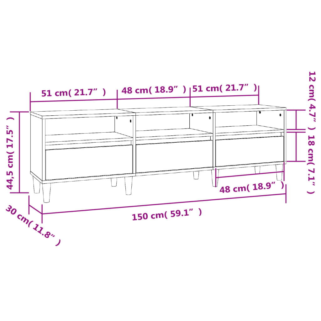 TV Cabinet White 150x30x44.5 cm Engineered Wood