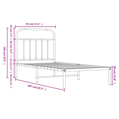 Metal Bed Frame without Mattress with Headboard Black 90x200cm