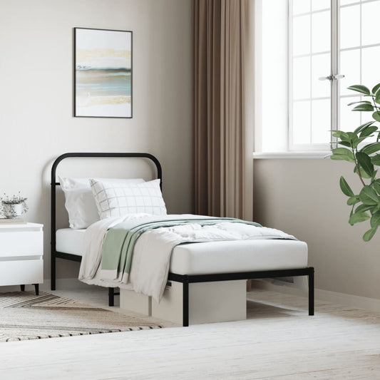 Metal Bed Frame without Mattress with Headboard Black 90x200cm